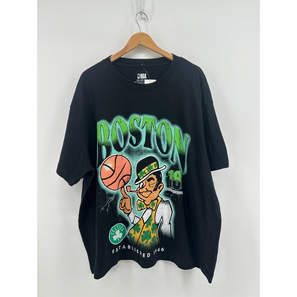 NBA Boston Celtics 18 Championships T-Shirt Mens 2XL Black Boxy Fit Graphic NWT